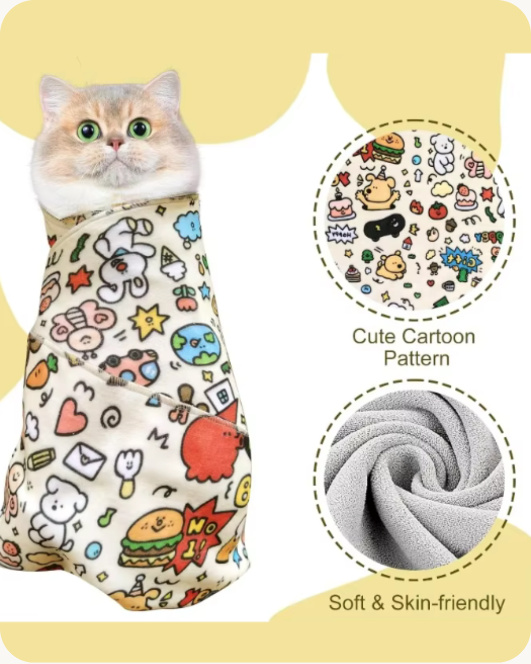 Soft Adjustable Cat Grooming Blanket β Anti-Scratch & Anti-Runaway (with Nail Clipper)